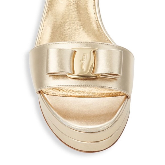 Karina metallic leather sandals in gold - Ferragamo | Mytheresa Salvatore Ferragamo Metallic Gold Platform Ankle-Strap Sandals